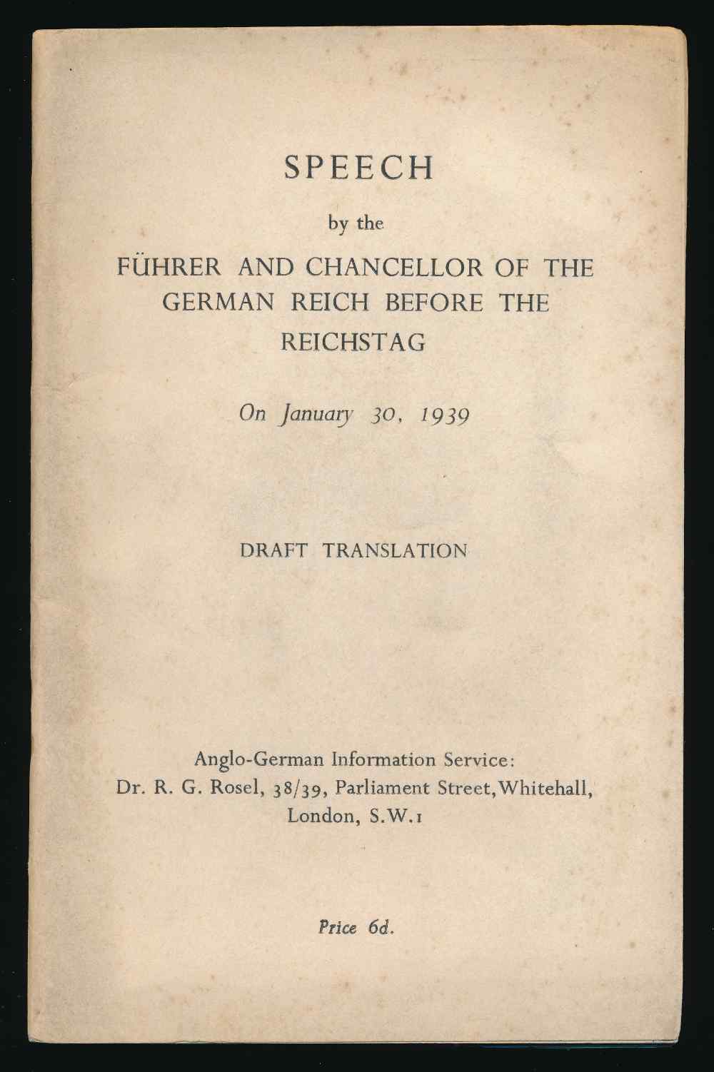 Speech before the Reichstag on...