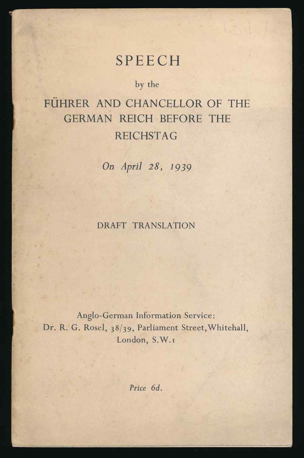 Speech before the Reichstag on...